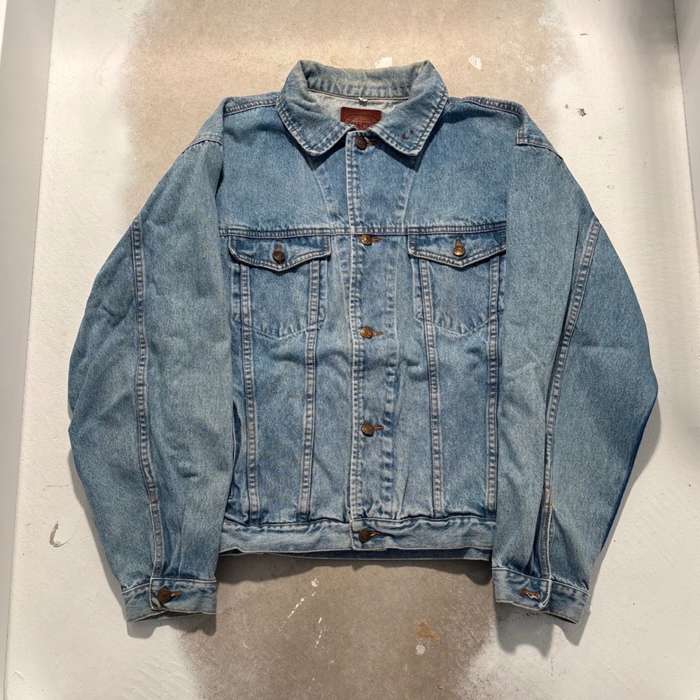 Vintage Pace Denim Jacket Mens XL Light Wash Heavy Stone Wash Cotton Trucker